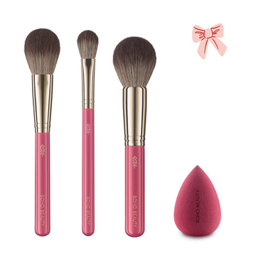 Rose Touch Zestaw 3 Pędzle do Makijażu Twarzy z Gąbeczką na prezent